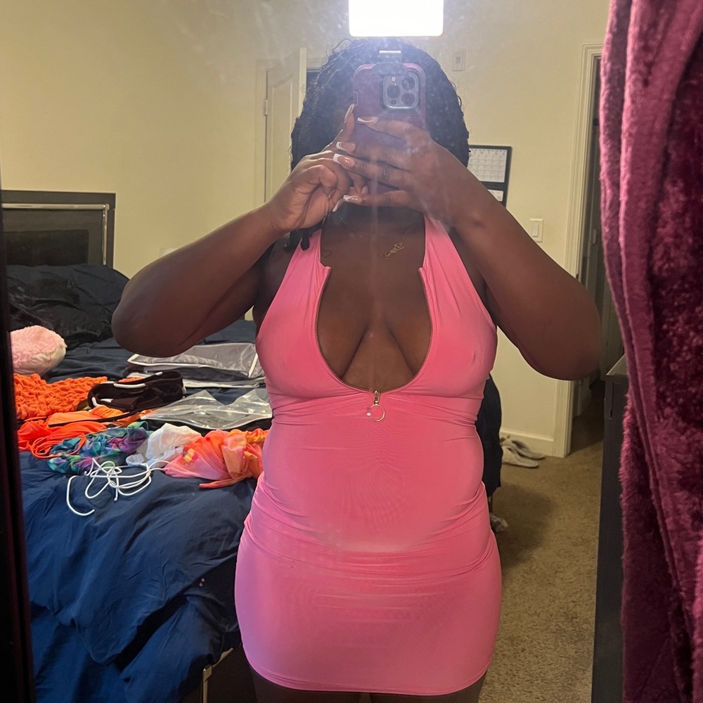 Pink zip up racerback dress